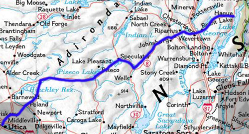 Road map from Hague to Utica